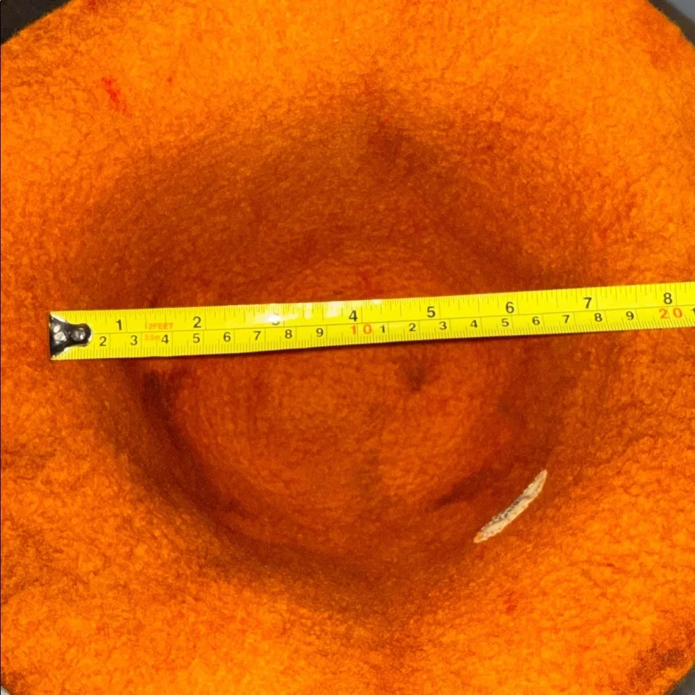 Camilla Krueger Designs orange marbled artisan hand-felted wool sculptural hat